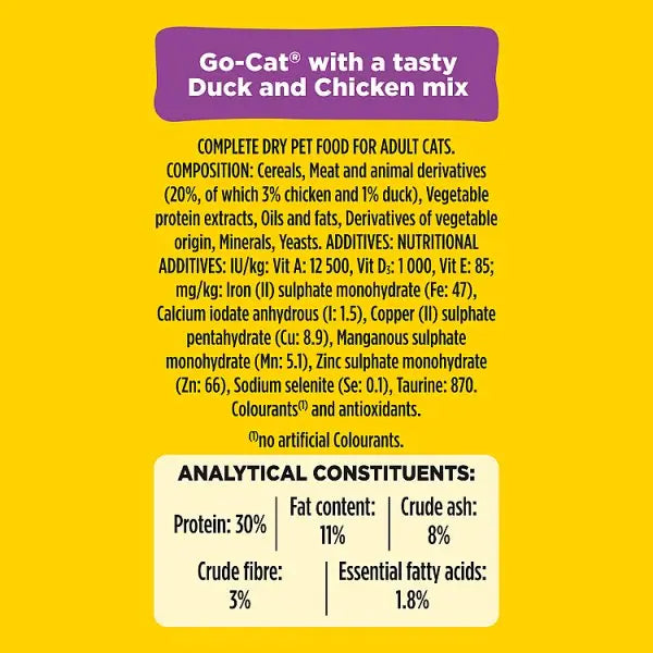 GO-CAT Chicken and Duck Dry Cat Food 750g (Case of 5)  Honesty Sales U.K