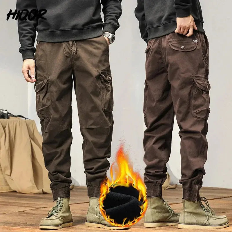 HIQOR 2025 New  Cargo Pants Men Winter Man Y2k Harem Tactical Pants for Men Outdoor Fleece Multi-Pockets Cotton Casual Trousers  Honesty Sales U.K