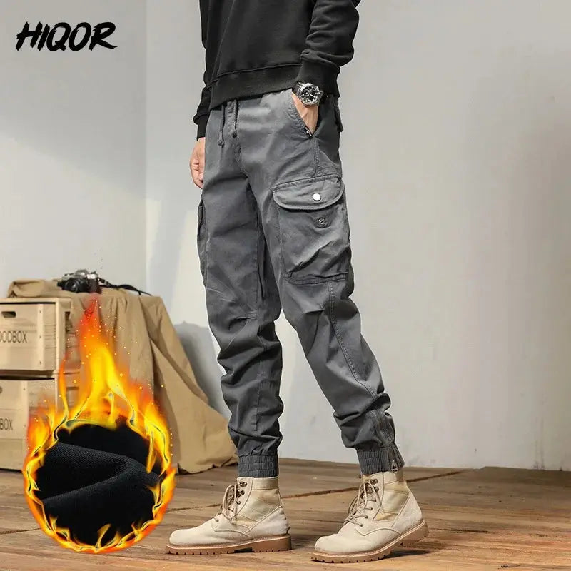 HIQOR 2025 New  Cargo Pants Men Winter Man Y2k Harem Tactical Pants for Men Outdoor Fleece Multi-Pockets Cotton Casual Trousers  Honesty Sales U.K
