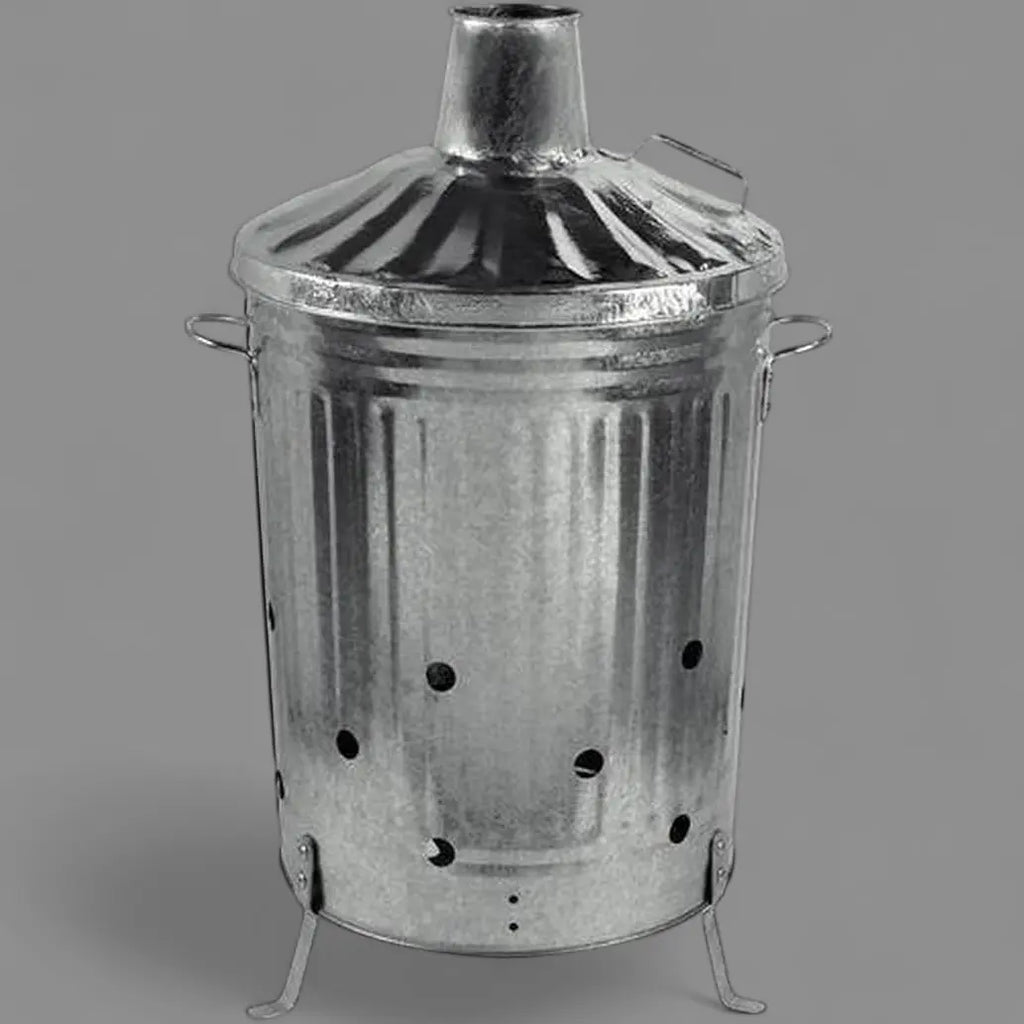Heavy Duty Galvanised Metal Fire Burning Incinerator Bins With Lids & Handles - Honesty Sales