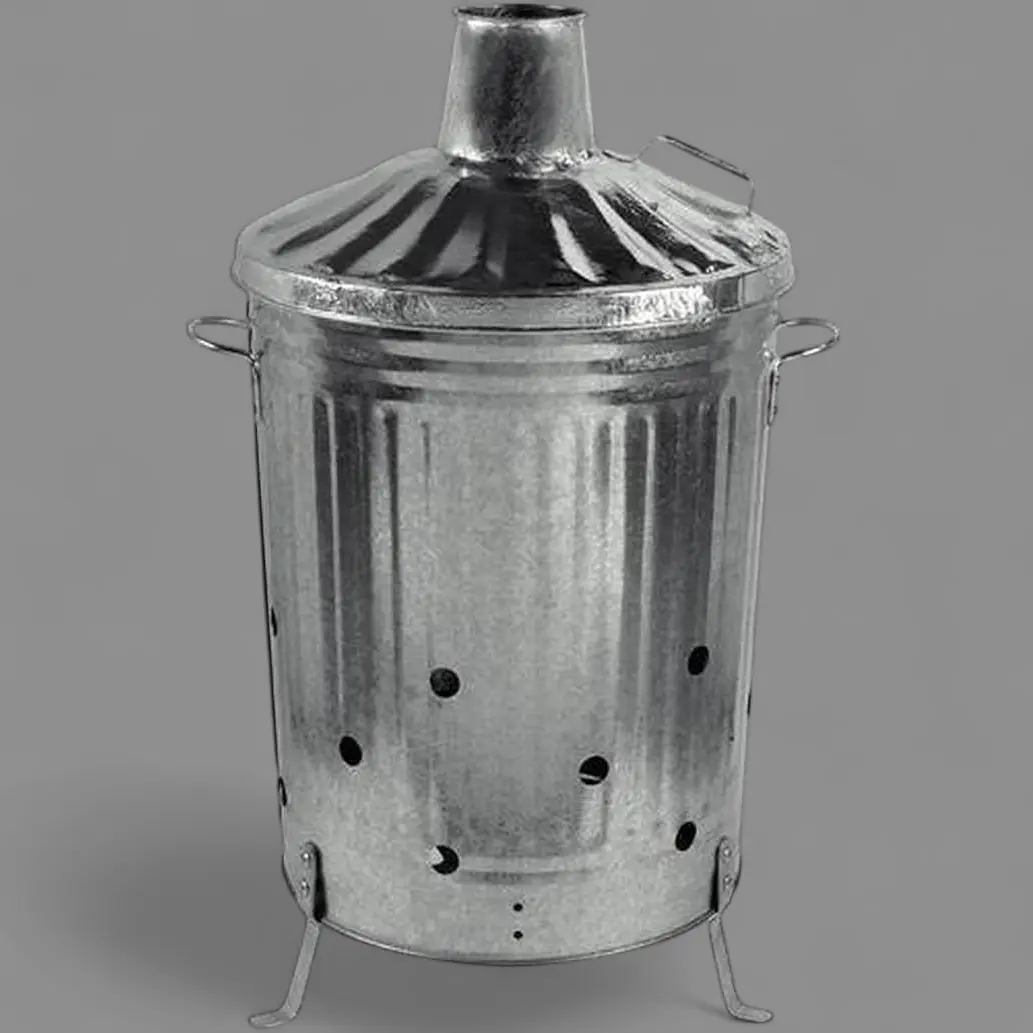 Heavy Duty Galvanised Metal Fire Burning Incinerator Bins With Lids & Handles - Honesty Sales