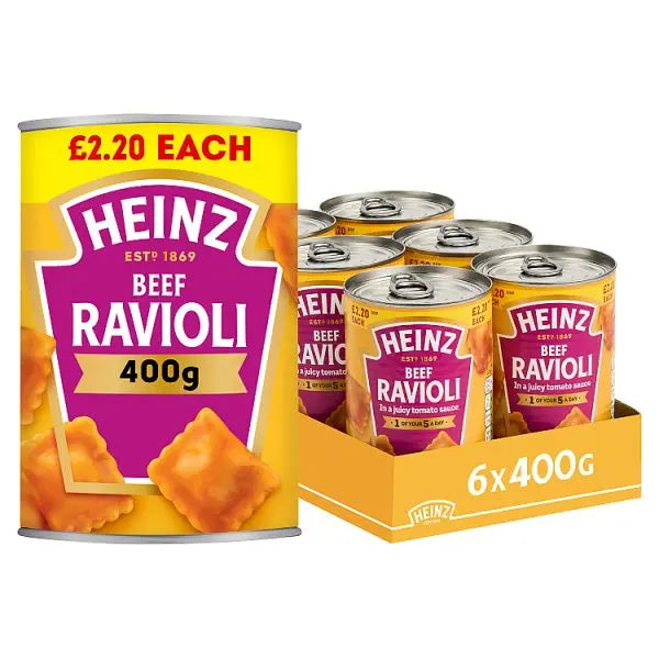 Heinz Beef Ravioli in Tomato Sauce PMP 400g (Case of 6)  Honesty Sales U.K Main image