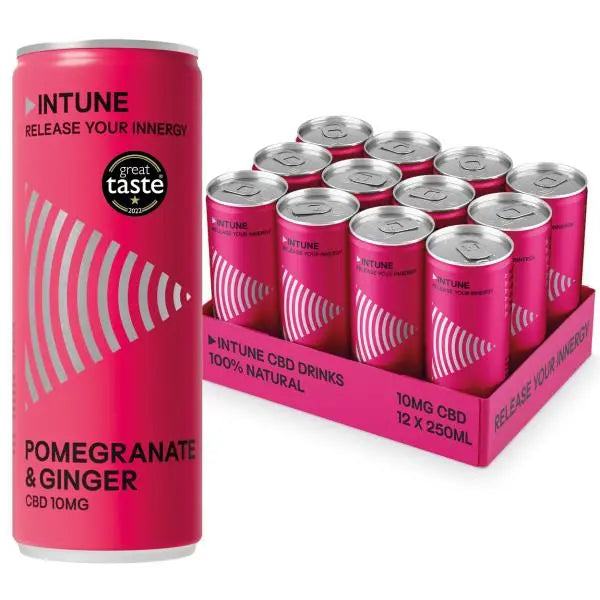 INTUNE CBD Pomegranate & Ginger CBD Drink 12 x 250ml Cans  Honesty Sales U.K