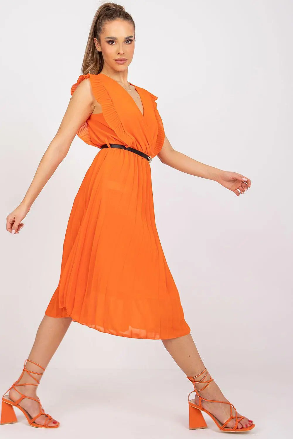 Italy Moda Pleated summer dress for many occasions, with short ruffle sleeves. - Honesty Sales