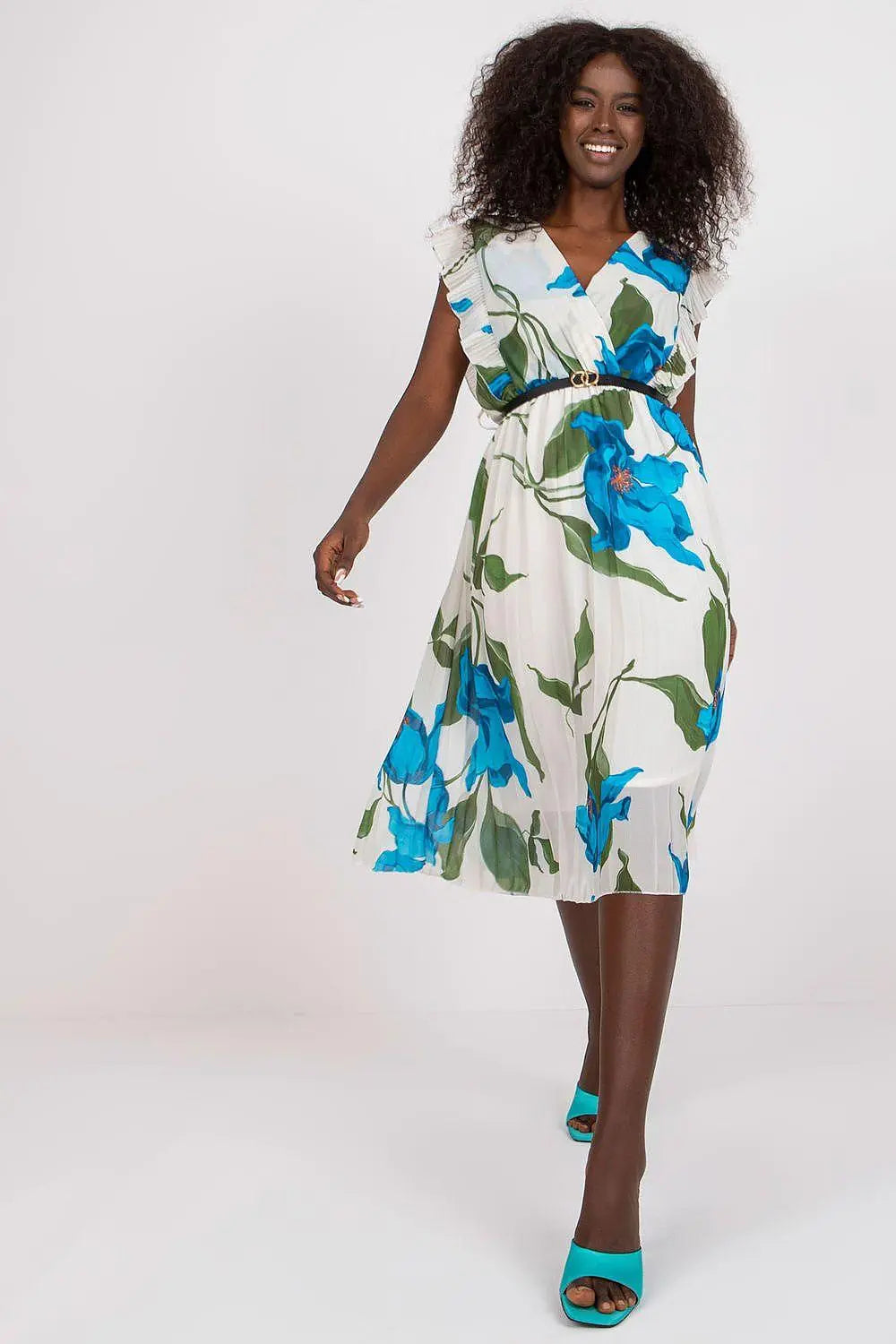 Italy Moda Pleated summer dress for many occasions, with short ruffle sleeves. - Honesty Sales