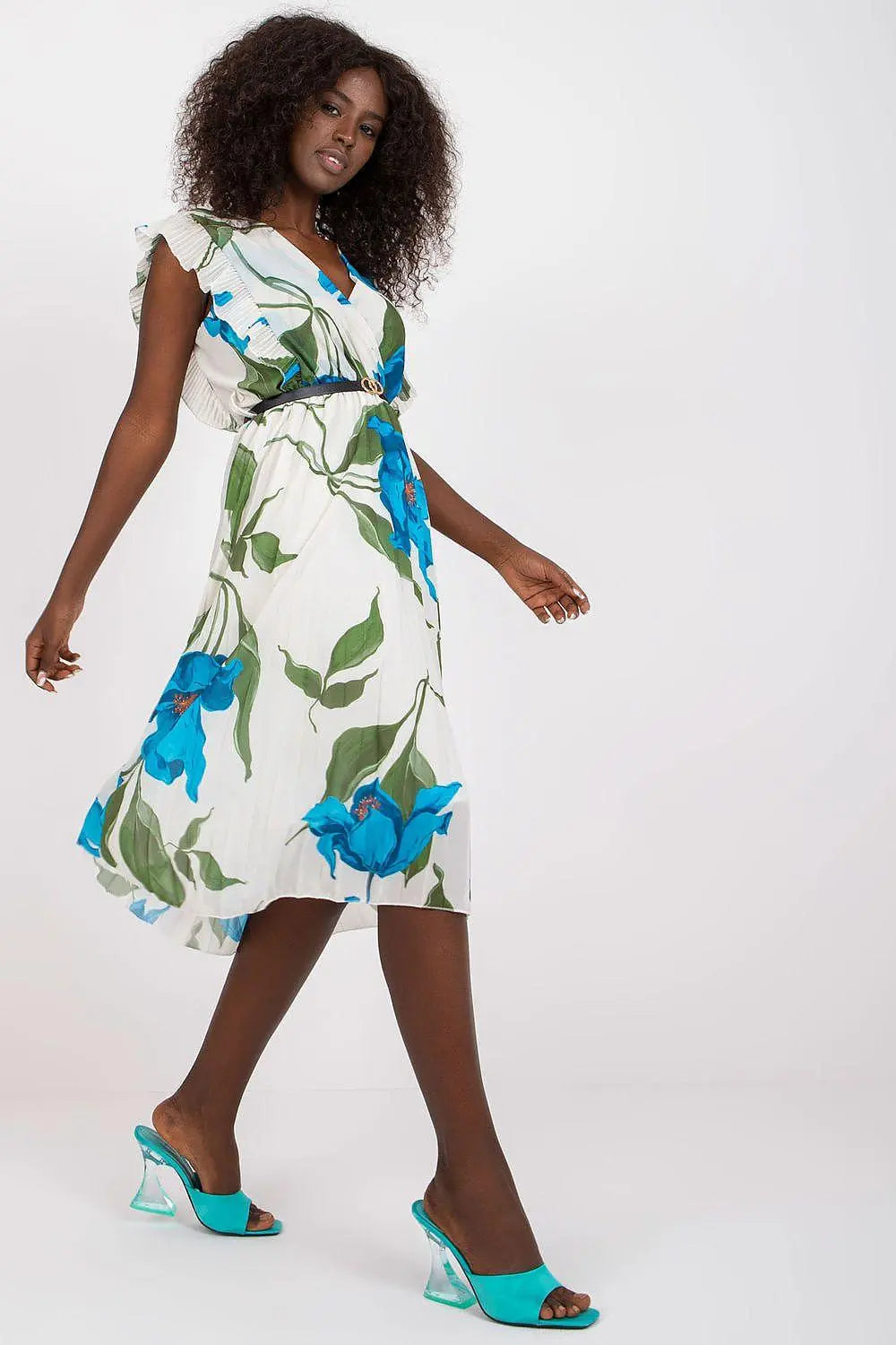 Italy Moda Pleated summer dress for many occasions, with short ruffle sleeves. - Honesty Sales