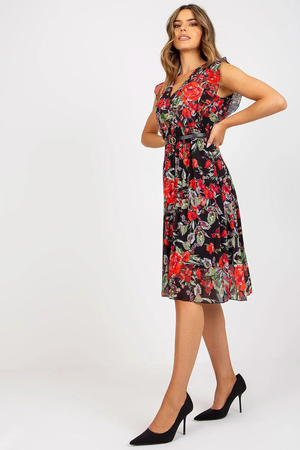 Italy Moda Pleated summer dress for many occasions, with short ruffle sleeves. - Honesty Sales
