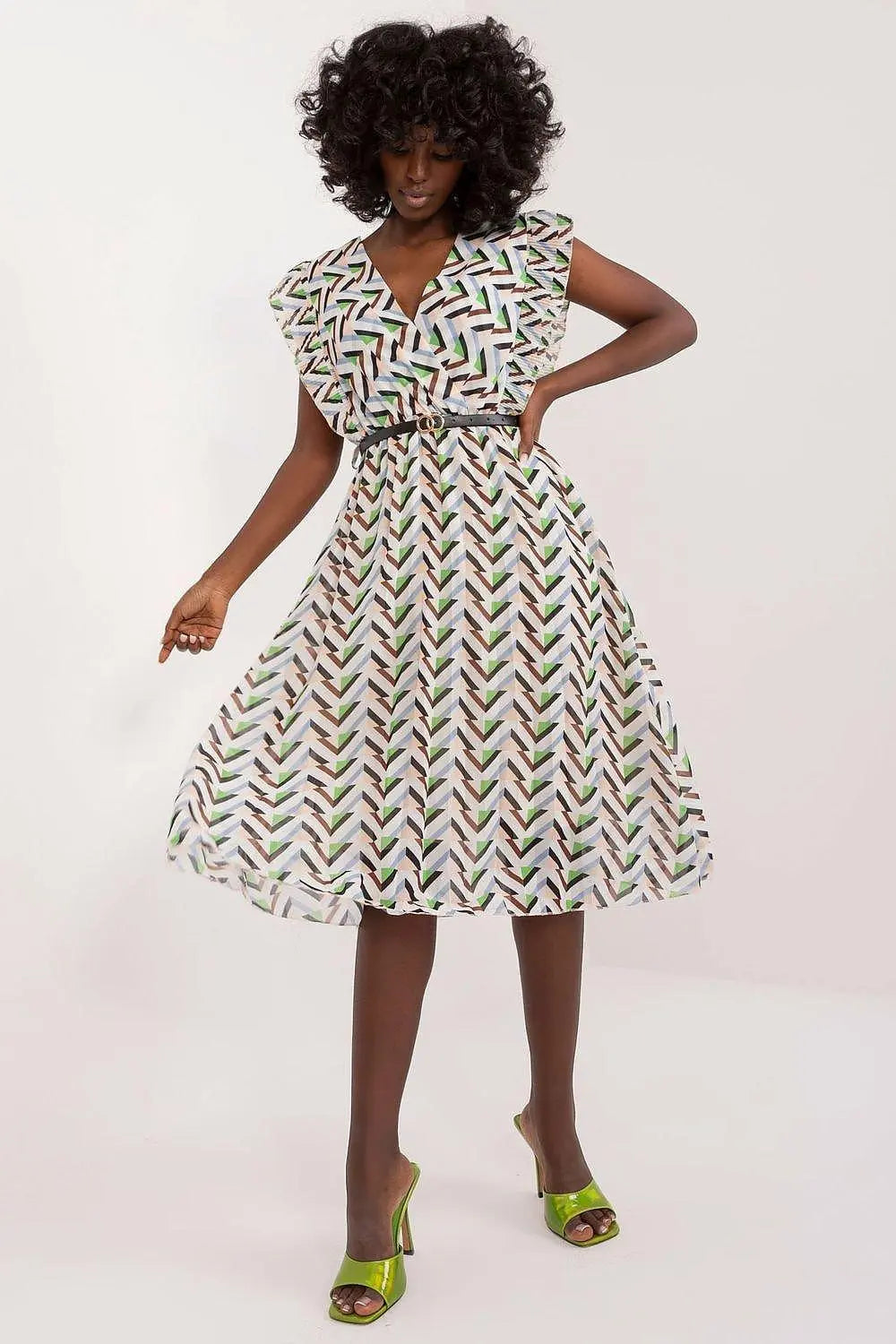 Italy Moda Pleated summer dress for many occasions, with short ruffle sleeves. - Honesty Sales