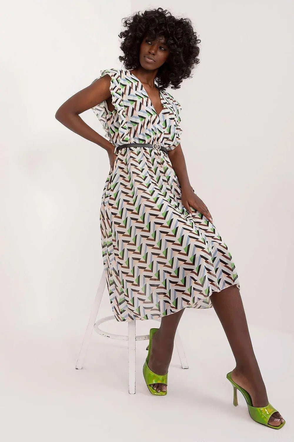 Italy Moda Pleated summer dress for many occasions, with short ruffle sleeves. - Honesty Sales