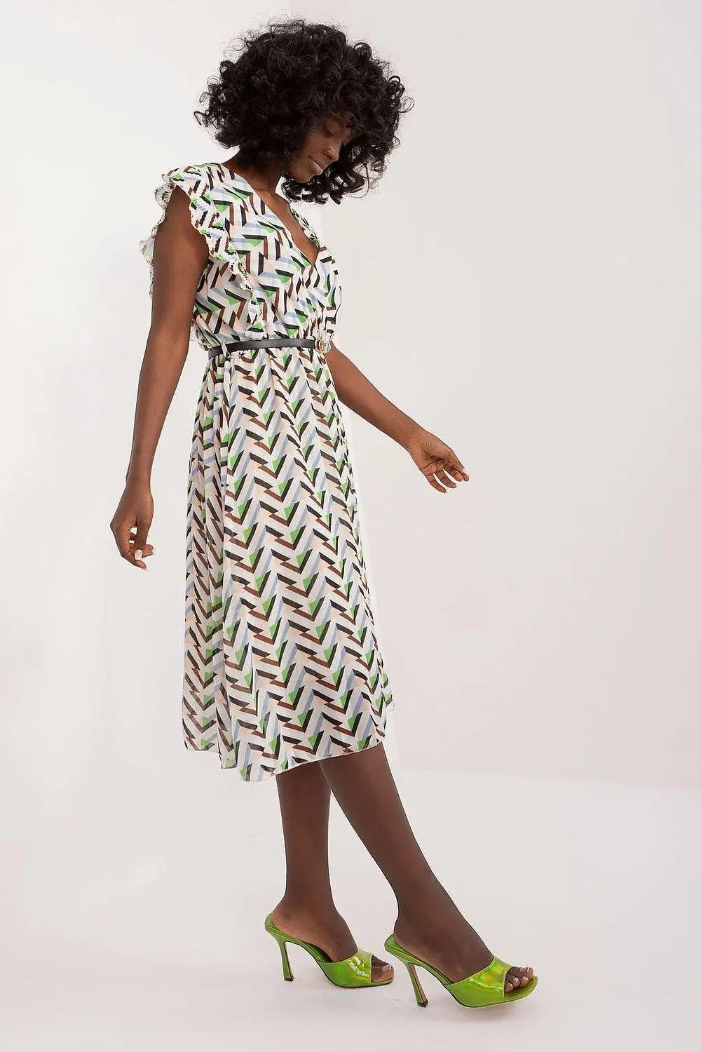 Italy Moda Pleated summer dress for many occasions, with short ruffle sleeves. - Honesty Sales