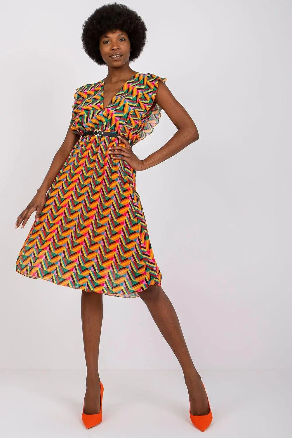 Italy Moda Pleated summer dress for many occasions, with short ruffle sleeves. - Honesty Sales