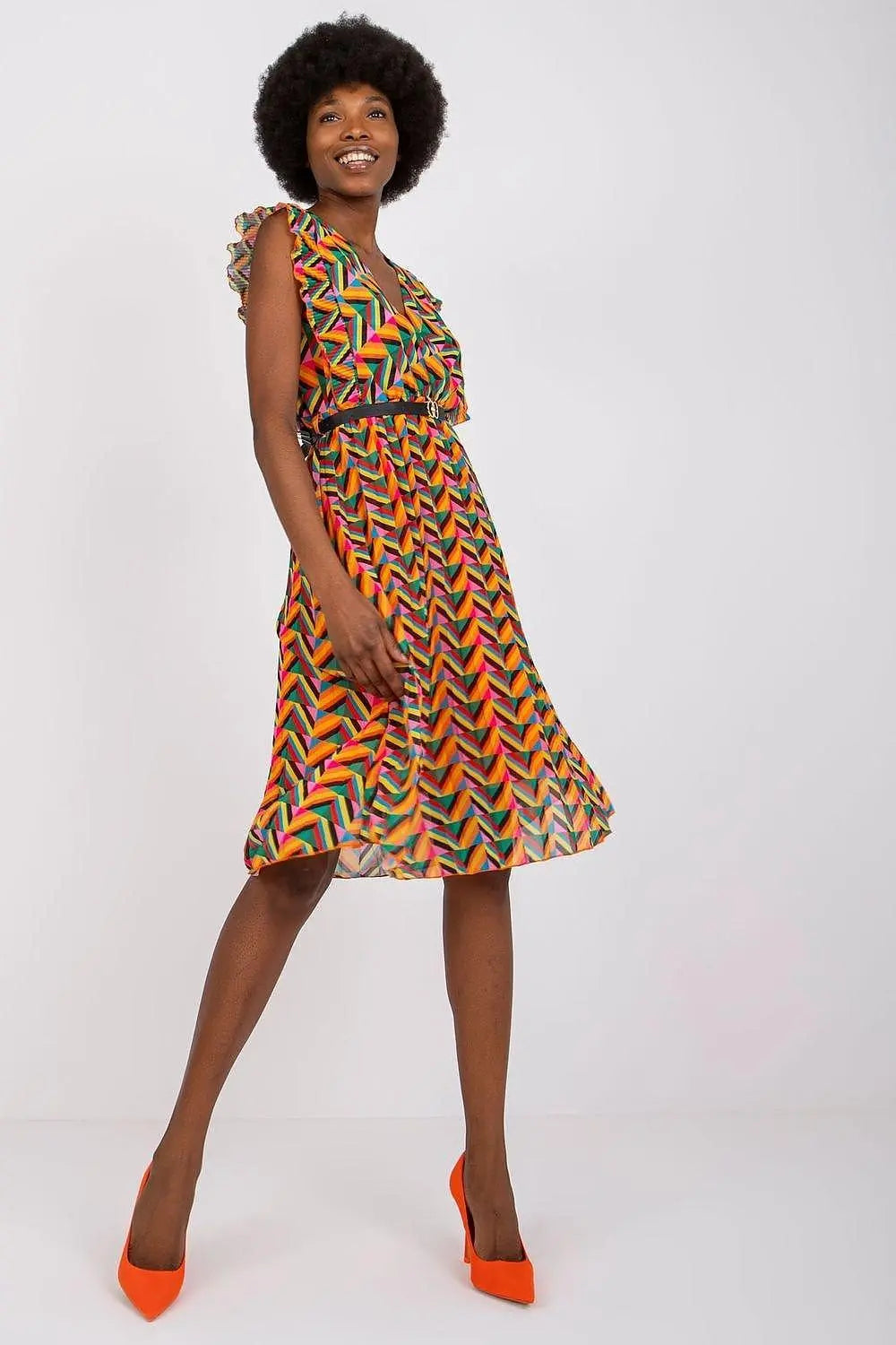 Italy Moda Pleated summer dress for many occasions, with short ruffle sleeves. - Honesty Sales