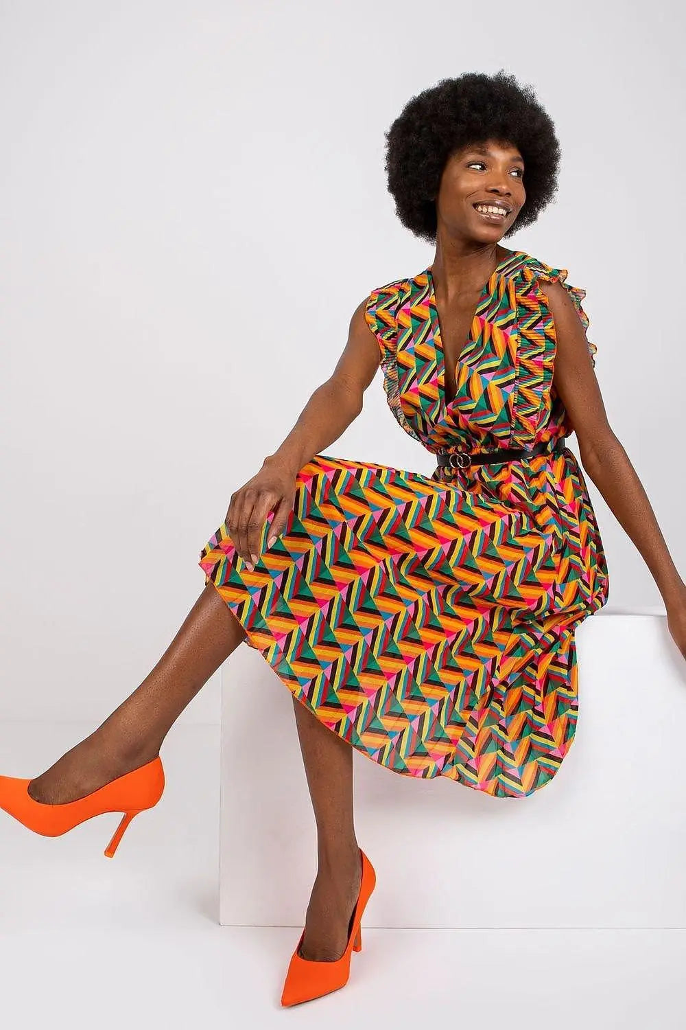 Italy Moda Pleated summer dress for many occasions, with short ruffle sleeves. - Honesty Sales