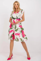 Italy Moda Pleated summer dress for many occasions, with short ruffle sleeves. - Honesty Sales