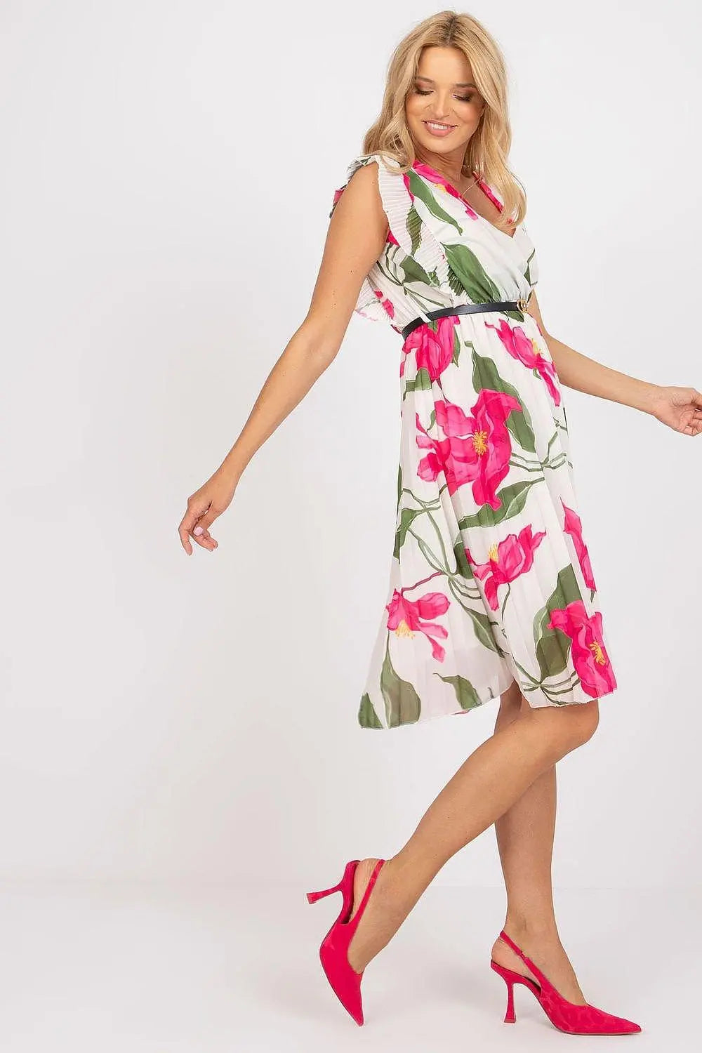 Italy Moda Pleated summer dress for many occasions, with short ruffle sleeves. - Honesty Sales
