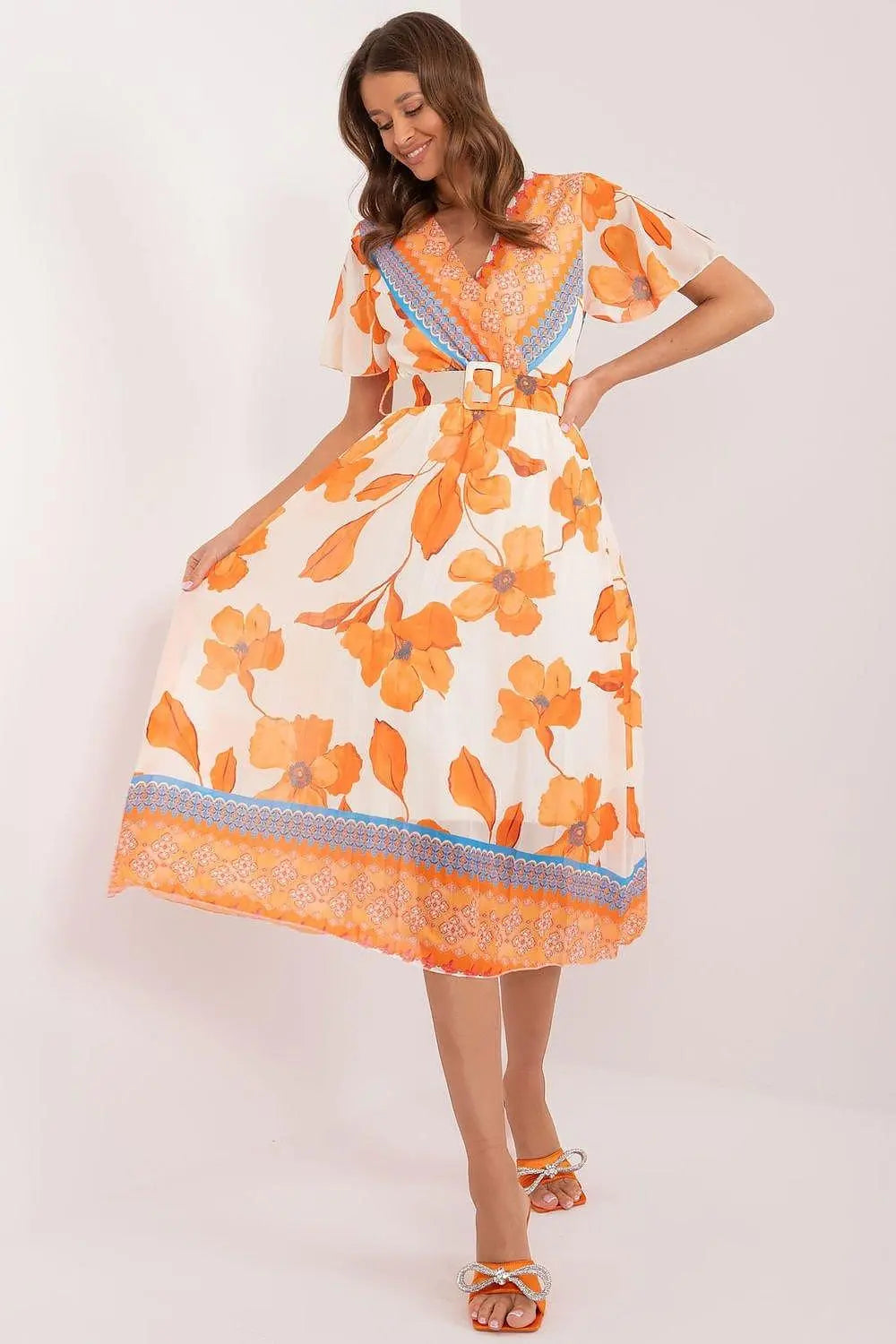 Italy Moda summer daydress with short sleeves in the form of frills - Honesty Sales