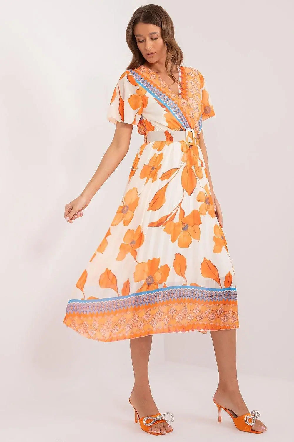 Italy Moda summer daydress with short sleeves in the form of frills - Honesty Sales