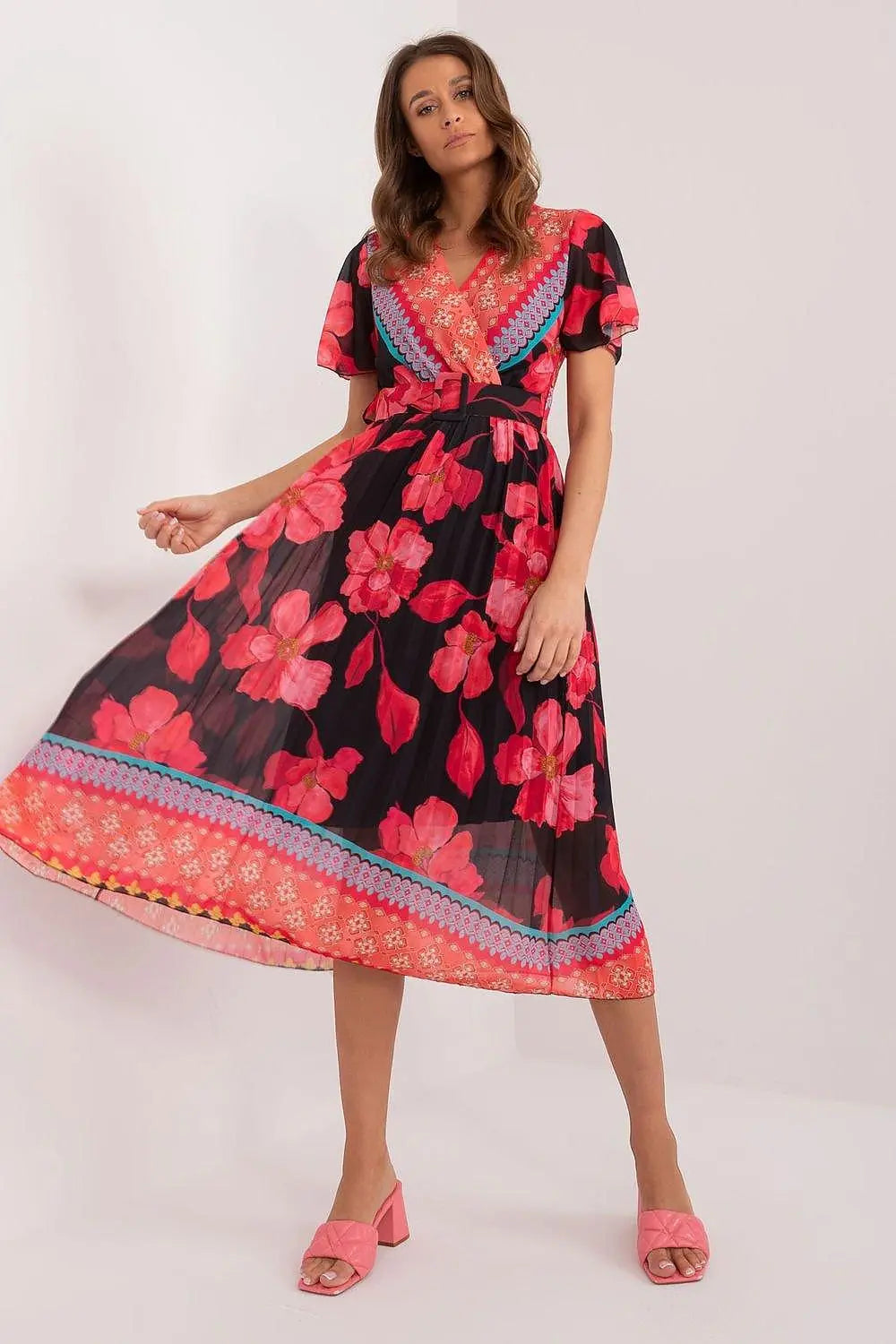 Italy Moda summer daydress with short sleeves in the form of frills - Honesty Sales