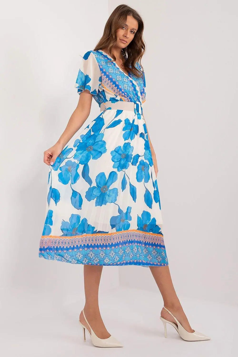 Italy Moda summer daydress with short sleeves in the form of frills - Honesty Sales