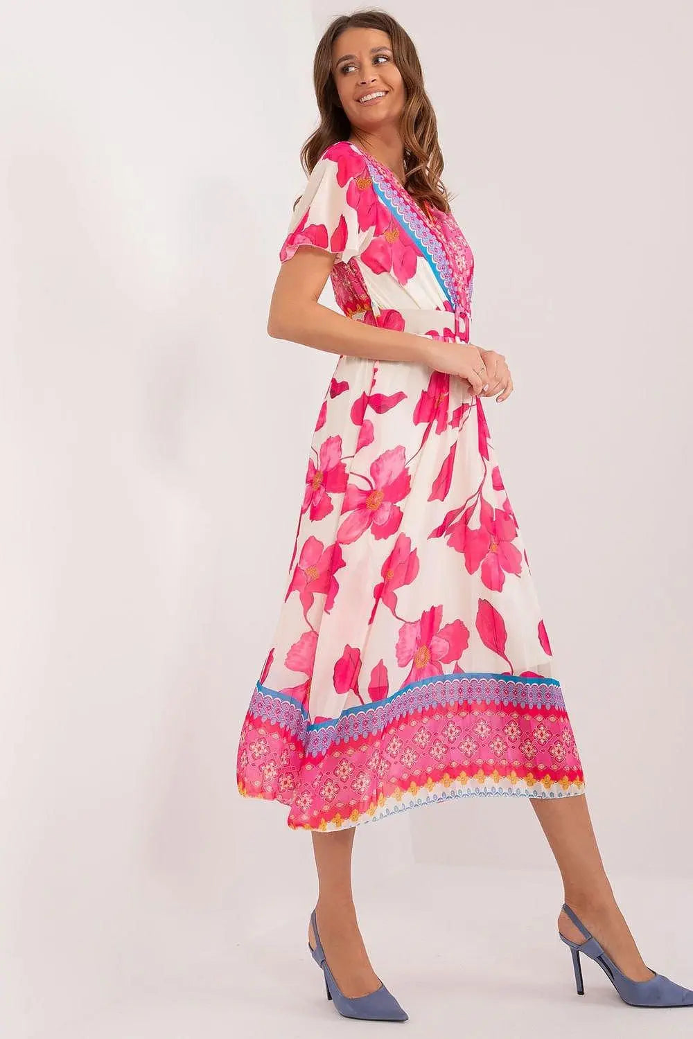 Italy Moda summer daydress with short sleeves in the form of frills - Honesty Sales