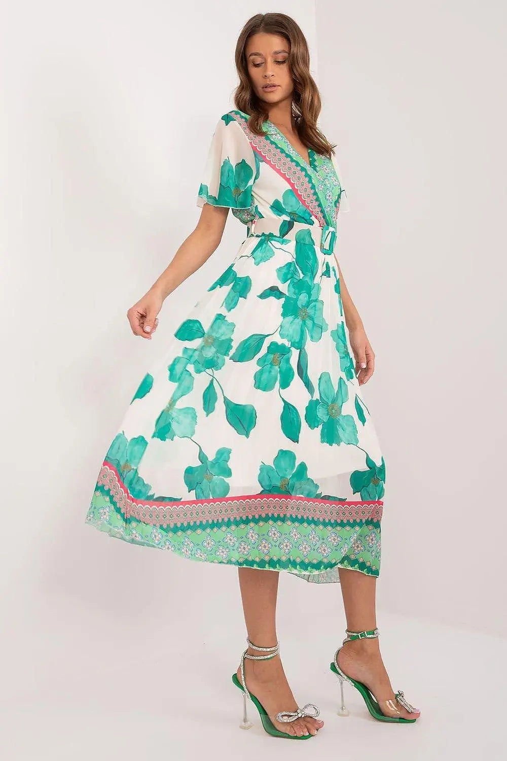 Italy Moda summer daydress with short sleeves in the form of frills - Honesty Sales