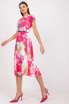 Italy Moda summer dress with short sleeves, round neckline, flared bottom - Honesty Sales