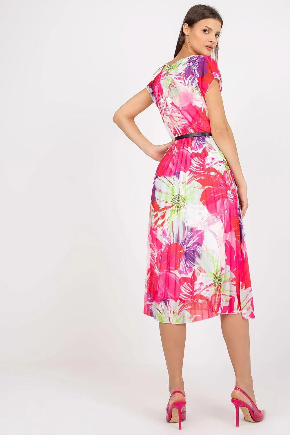 Italy Moda summer dress with short sleeves, round neckline, flared bottom - Honesty Sales