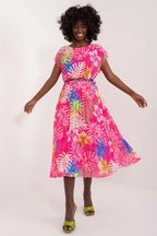 Italy Moda summer dress with short sleeves, round neckline, flared bottom - Honesty Sales