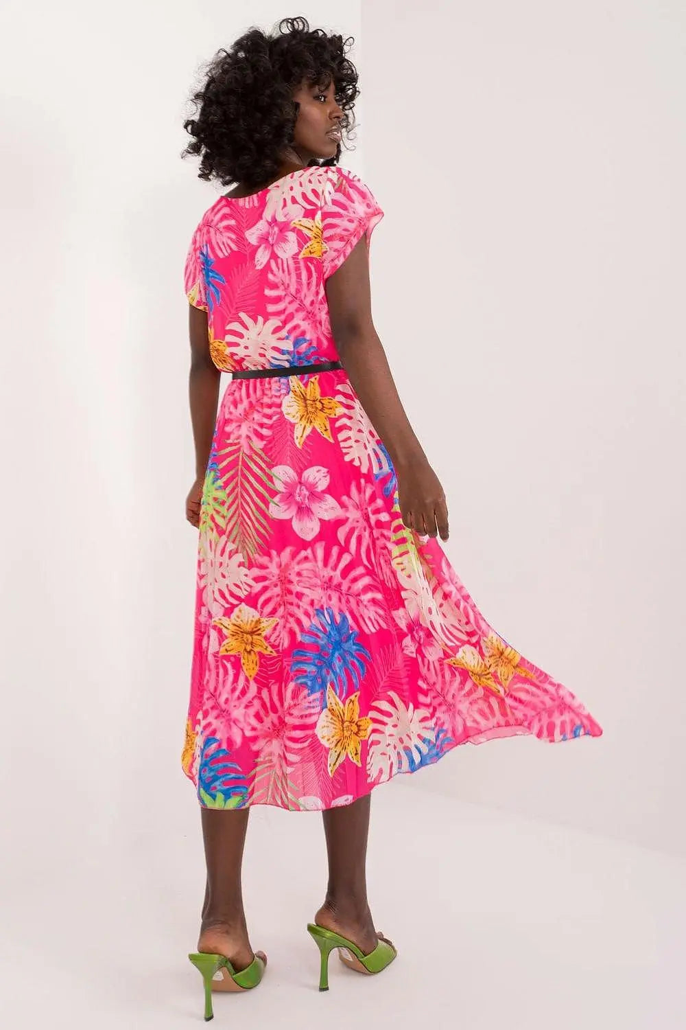 Italy Moda summer dress with short sleeves, round neckline, flared bottom - Honesty Sales