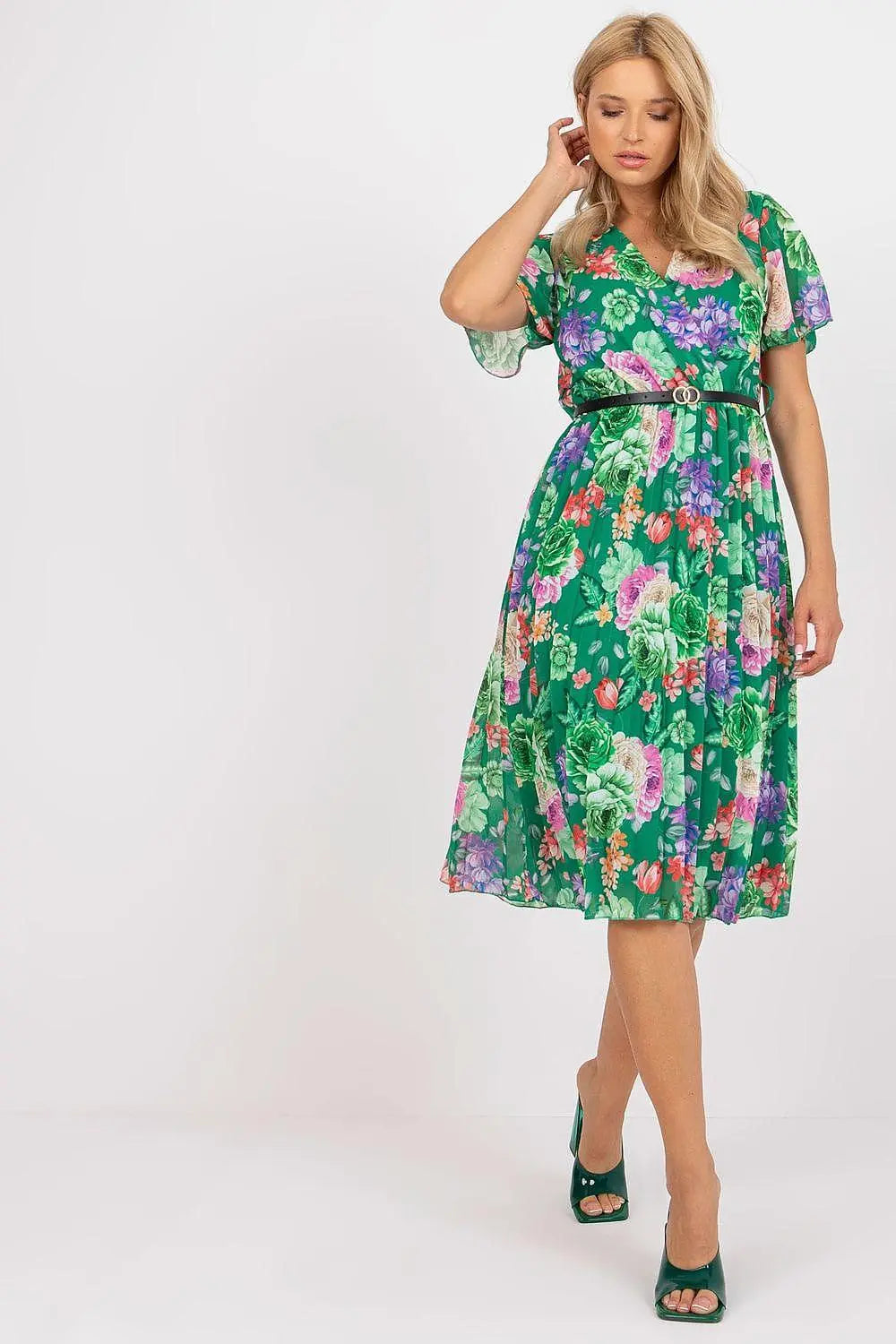 Italy Moda womens elegant polyester decorated lower part pleats daydress - Honesty Sales