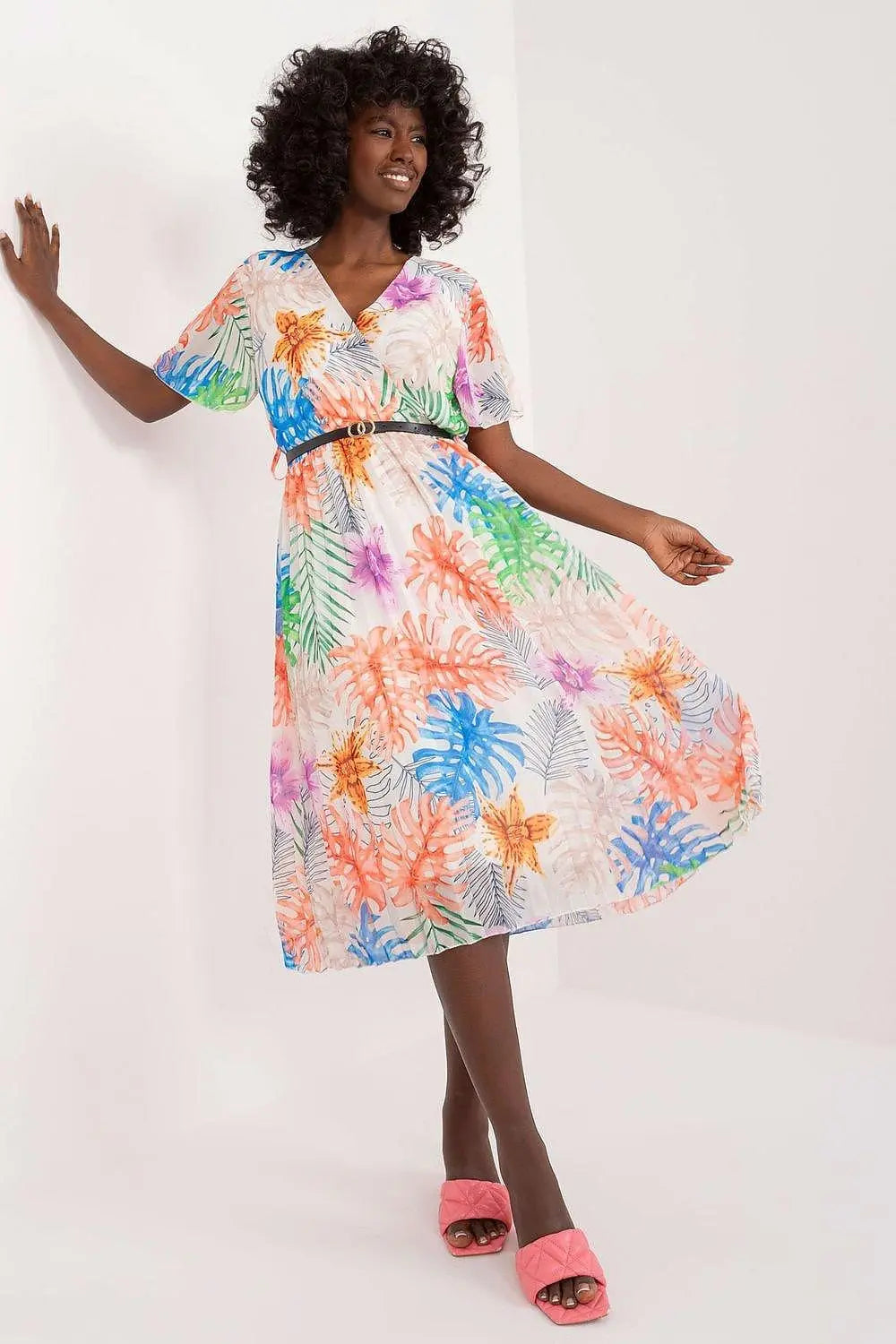 Italy Moda womens elegant polyester decorated lower part pleats daydress - Honesty Sales