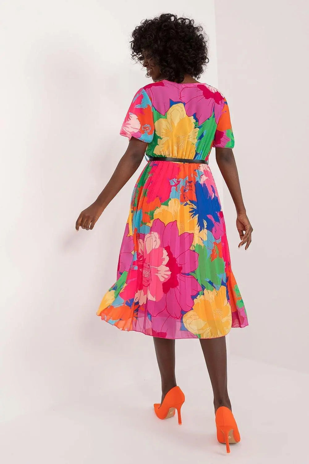 Italy Moda womens elegant polyester decorated lower part pleats daydress - Honesty Sales