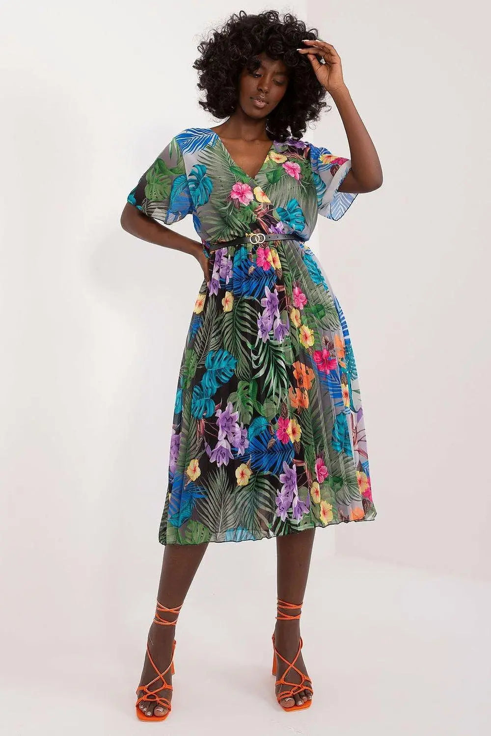 Italy Moda womens elegant polyester decorated lower part pleats daydress - Honesty Sales