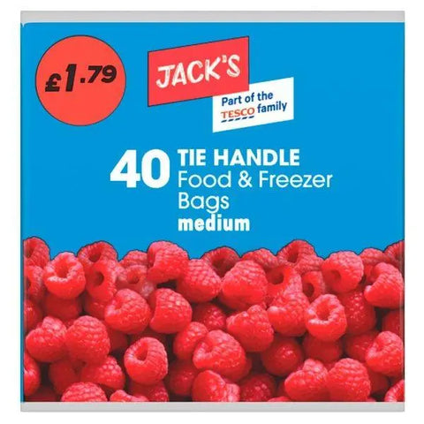 Jack's 40 Tie Handle Food & Freezer Bags Medium - 40pk - Honesty Sales U.K