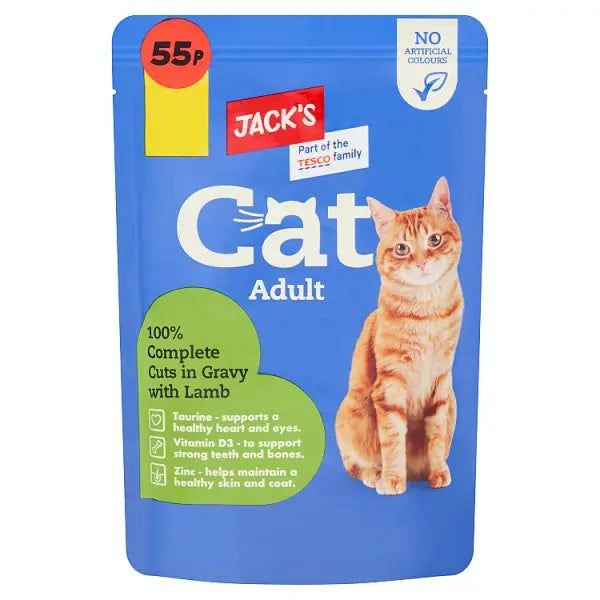 Jack's Cat Adult 100% Complete Cuts in Gravy with Lamb 100g (Case of 24)  Honesty Sales U.K Main image