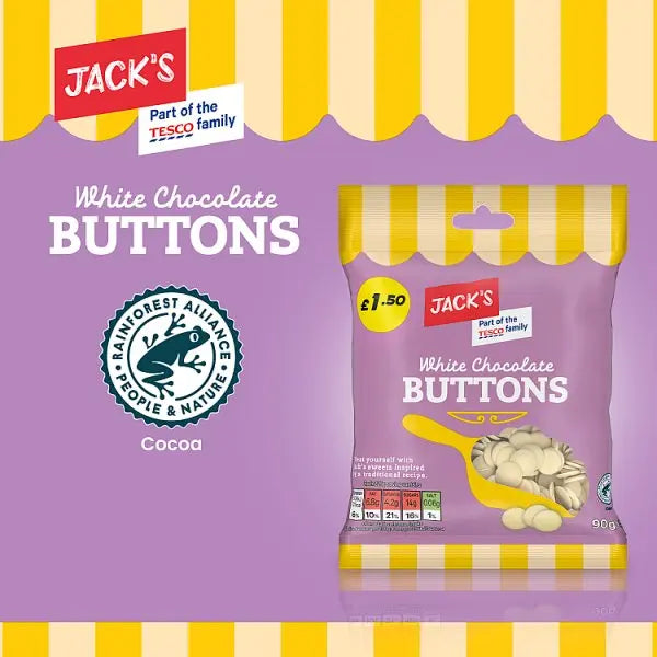 Jack's White Chocolate Buttons 90g (Case of 11)  Honesty Sales U.K