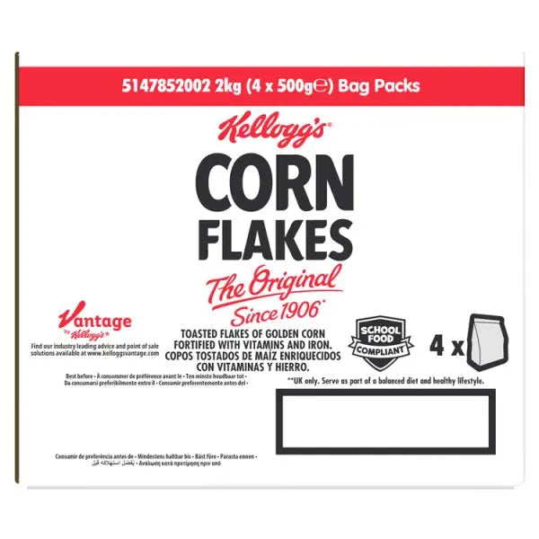 Kellogg's Corn Flakes Cereal Bag Pack 4 x 500g (2kg) Kellogg's