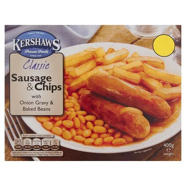 Kershaws Classic Sausage & Chips with Onion Gravy & Baked Beans 400g - Honesty Sales