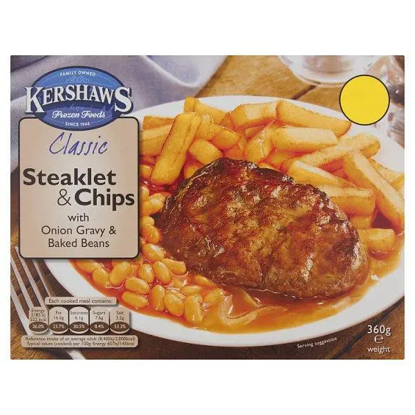 Kershaws Classic Steaklet & Chips with Onion Gravy & Baked Beans 360g - Honesty Sales