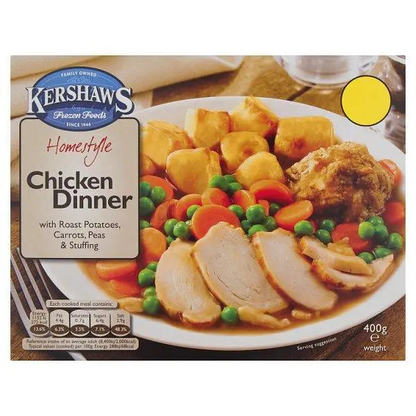 Kershaws Homestyle Chicken Dinner with Roast Potatoes, Carrots, Peas & Stuffing 400g - Honesty Sales