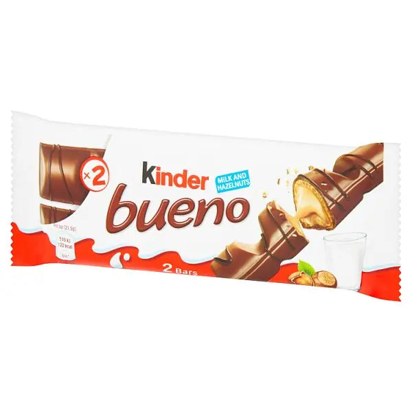 Kinder Bueno Milk Chocolate and Hazelnut Twin Bars Single Pack 43g (Case of 30)  Honesty Sales U.K