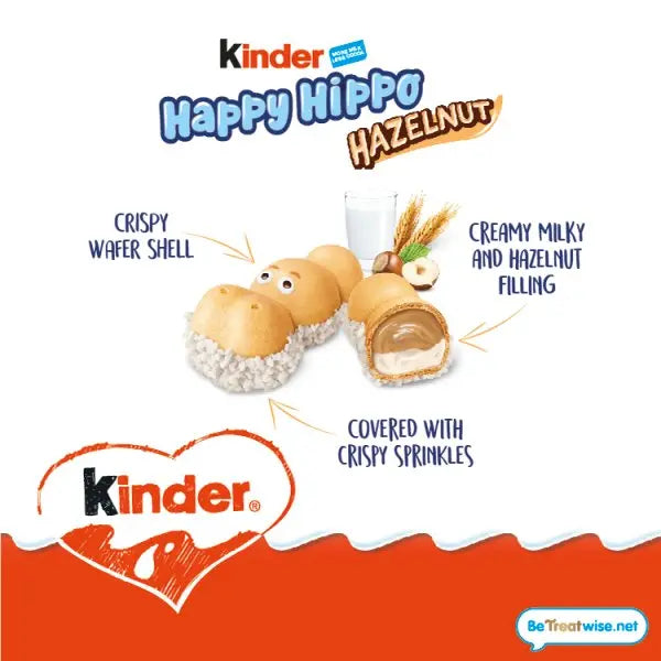 Kinder Happy Hippo Milk & Hazelnut Filling Wafer Biscuit Snack Bar 20.7g (Case of 28)  Honesty Sales U.K