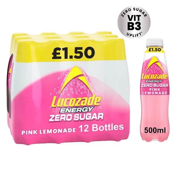 Lucozade Zero Sugar Drink Pink Lemonade 500ml (Case of 12) - Honesty Sales