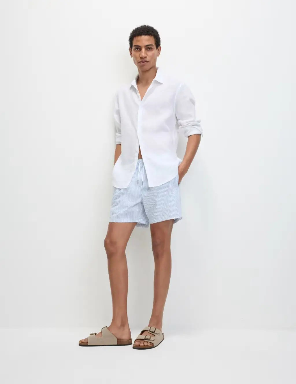 M&S Cotton Rich Seersucker Striped Swim Shorts - Honesty Sales