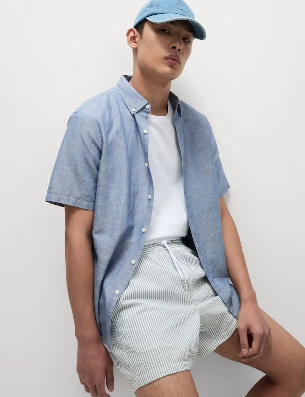 M&S Cotton Rich Seersucker Striped Swim Shorts - Honesty Sales