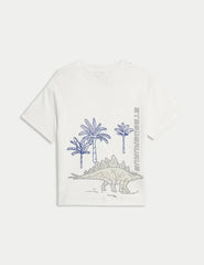M&S Pure Cotton Dinosaur Scene T-Shirt (2-8 Yrs) - Honesty Sales