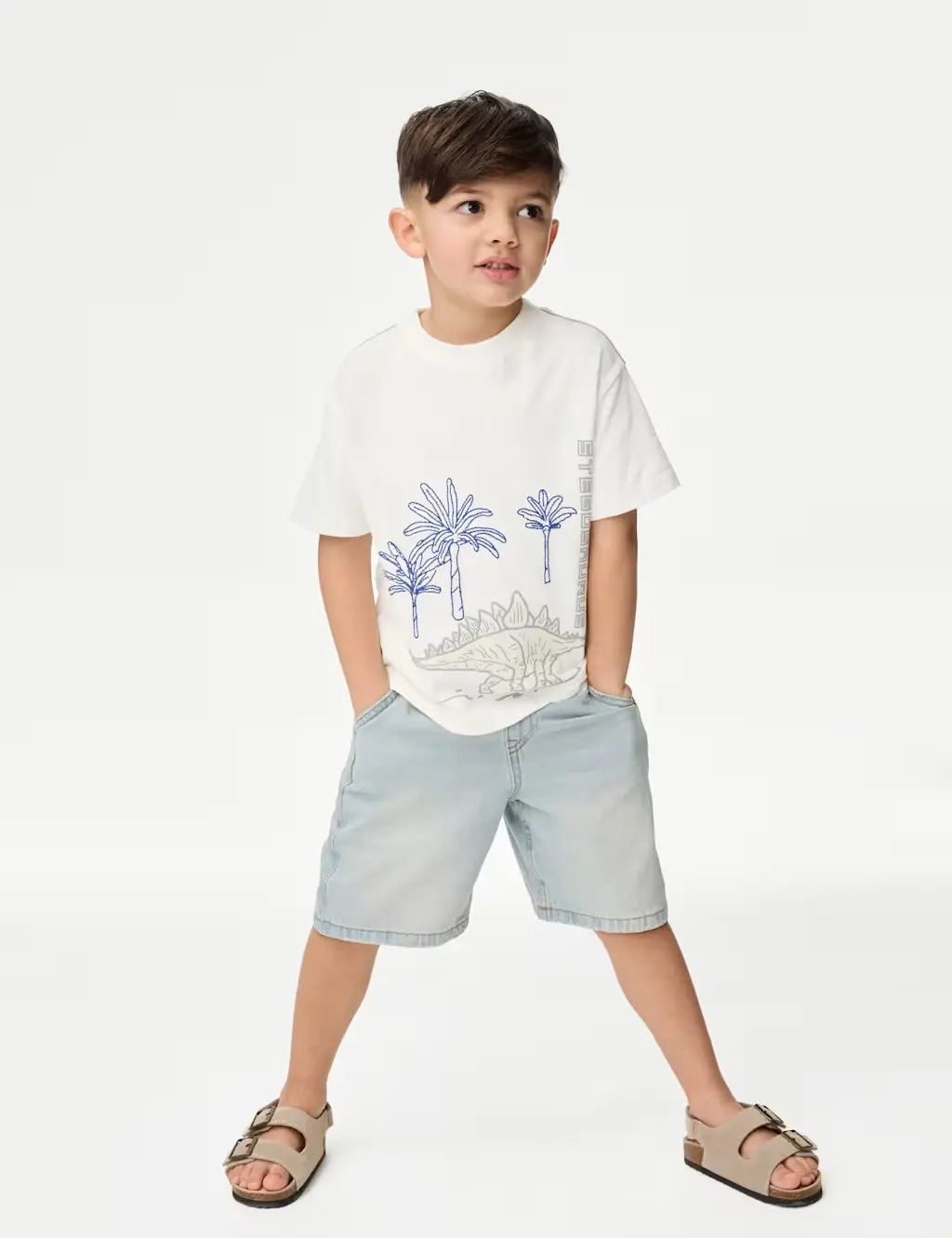 M&S Pure Cotton Dinosaur Scene T-Shirt (2-8 Yrs) - Honesty Sales