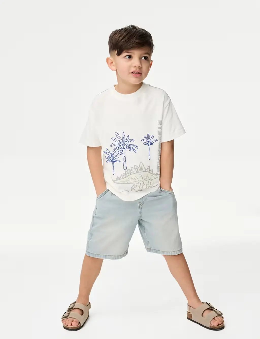 M&S Pure Cotton Dinosaur Scene T-Shirt (2-8 Yrs) - Honesty Sales