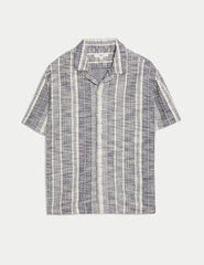 M&S Regular Fit Easy Iron Cotton Blend Striped Shirt - Honesty Sales