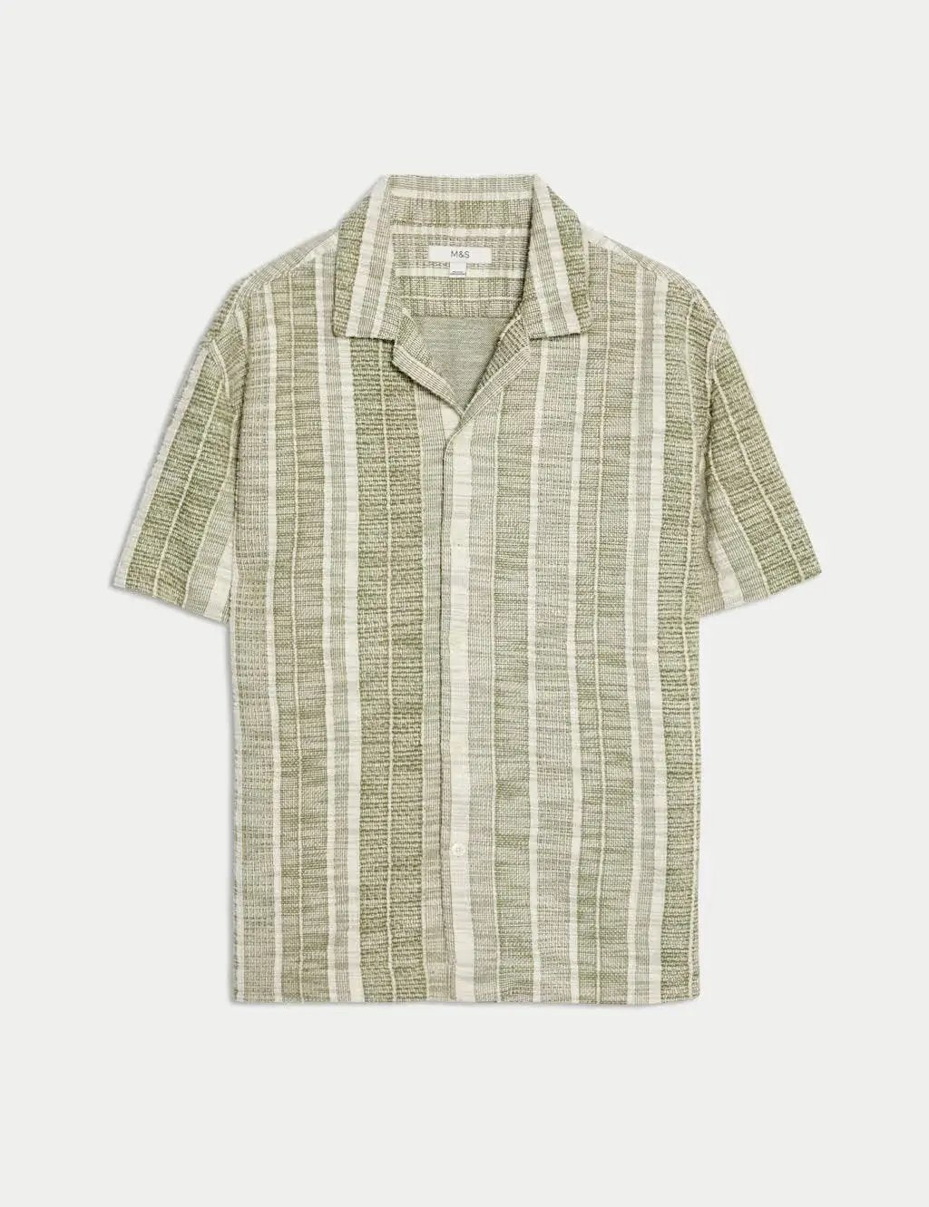 M&S Regular Fit Easy Iron Cotton Blend Striped Shirt - Honesty Sales